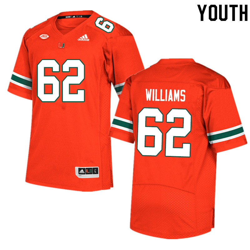 Youth #62 Jarrid Williams Miami Hurricanes College Football Jerseys Sale-Orange